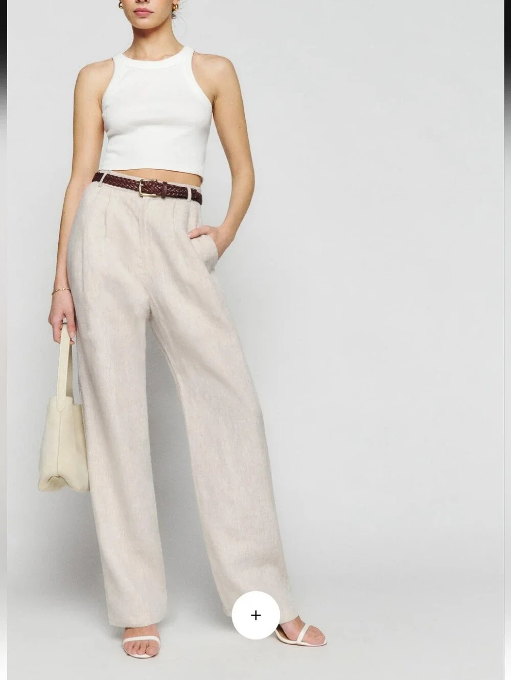 NWT Reformation Mason High-Waist Wide-Leg Linen Pants in Natural
